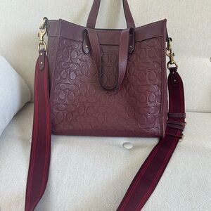 Coach Burgundy Embossed Leather Tote